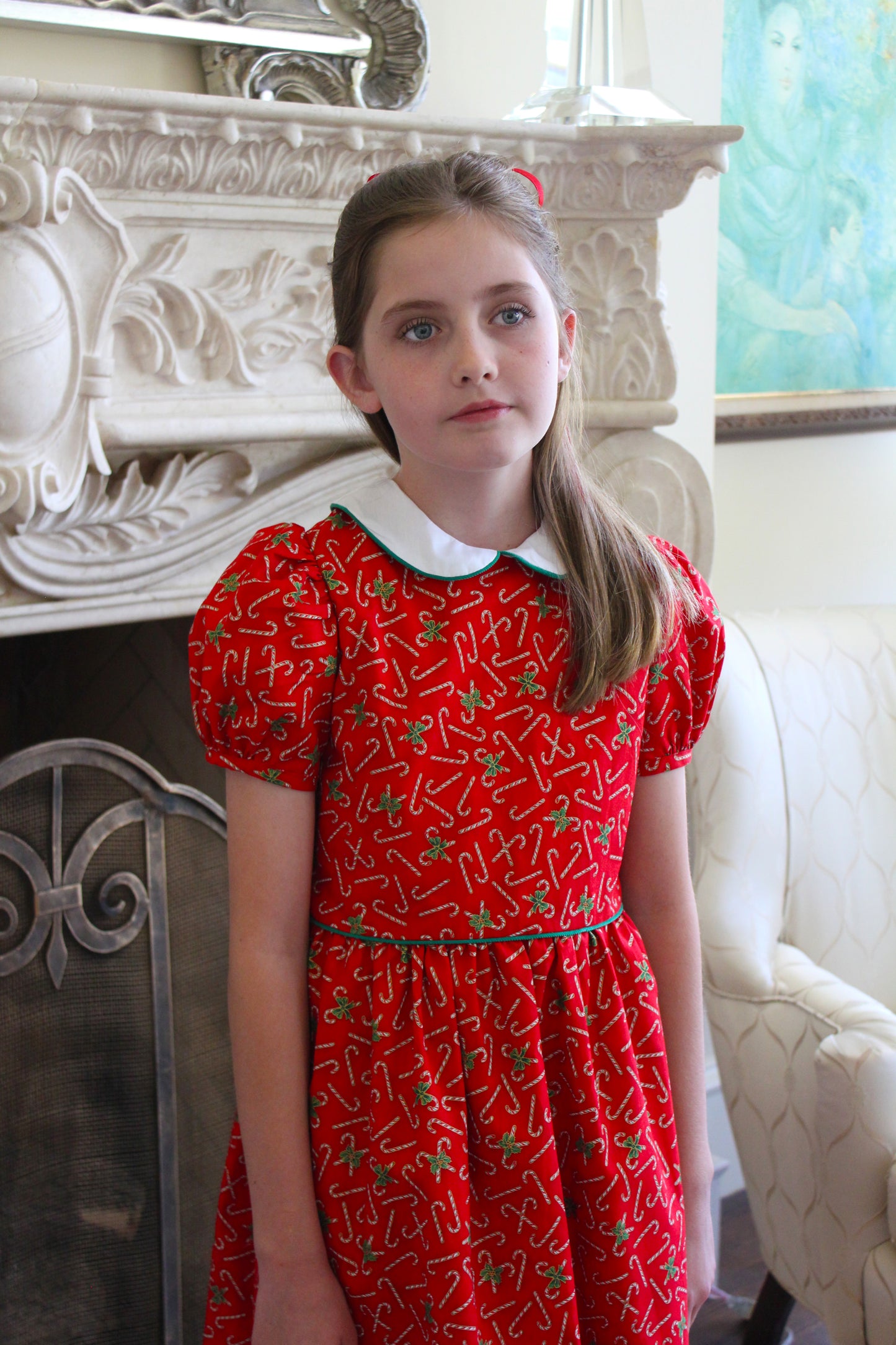 Susanne Lively Girls Red Candy Canes Print Christmas Dres - White Collar by Susanne Lively