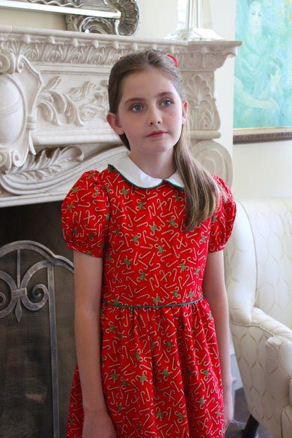 Susanne Lively Girls Red Candy Canes Print Christmas Dres - White Collar by Susanne Lively