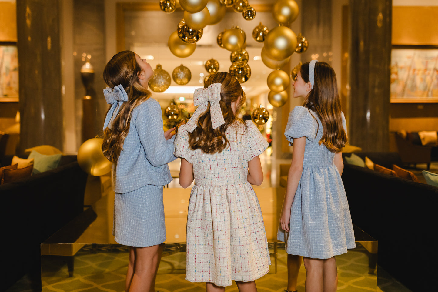 Maryland by Sal & Pimenta Girls Tweed Skirt with Bows - Blue Christmas by Maryland