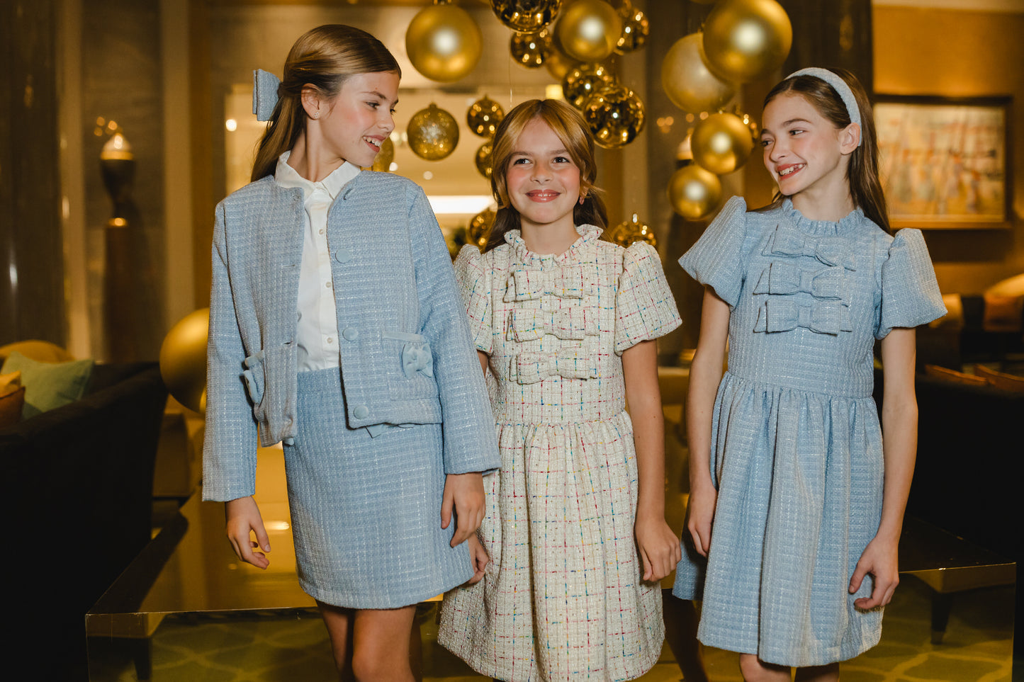 Maryland by Sal & Pimenta Girls Tweed Skirt with Bows - Blue Christmas by Maryland