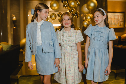 Maryland by Sal & Pimenta Girls Tweed Skirt with Bows - Blue Christmas by Maryland