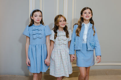 Maryland by Sal & Pimenta Girls Tweed Skirt with Bows - Blue Christmas by Maryland