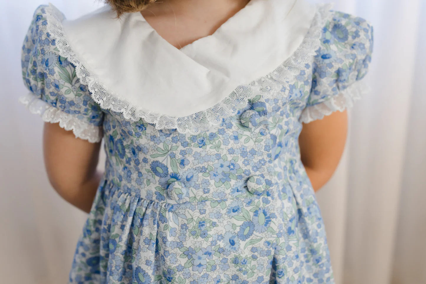 Sal & Pimenta Girls Blue Liberty Snowflake Floral Dress - Fancy Collar