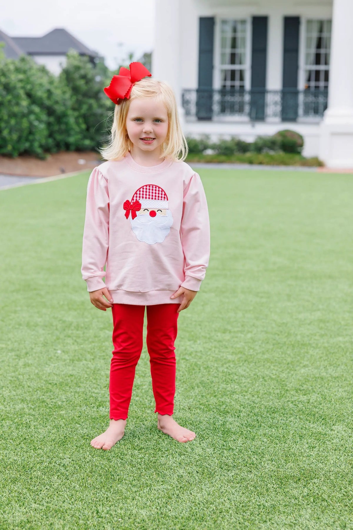 Trotter Street Kids Girls Light Pink French Terry Santa Pullover by Trotter Street Kids