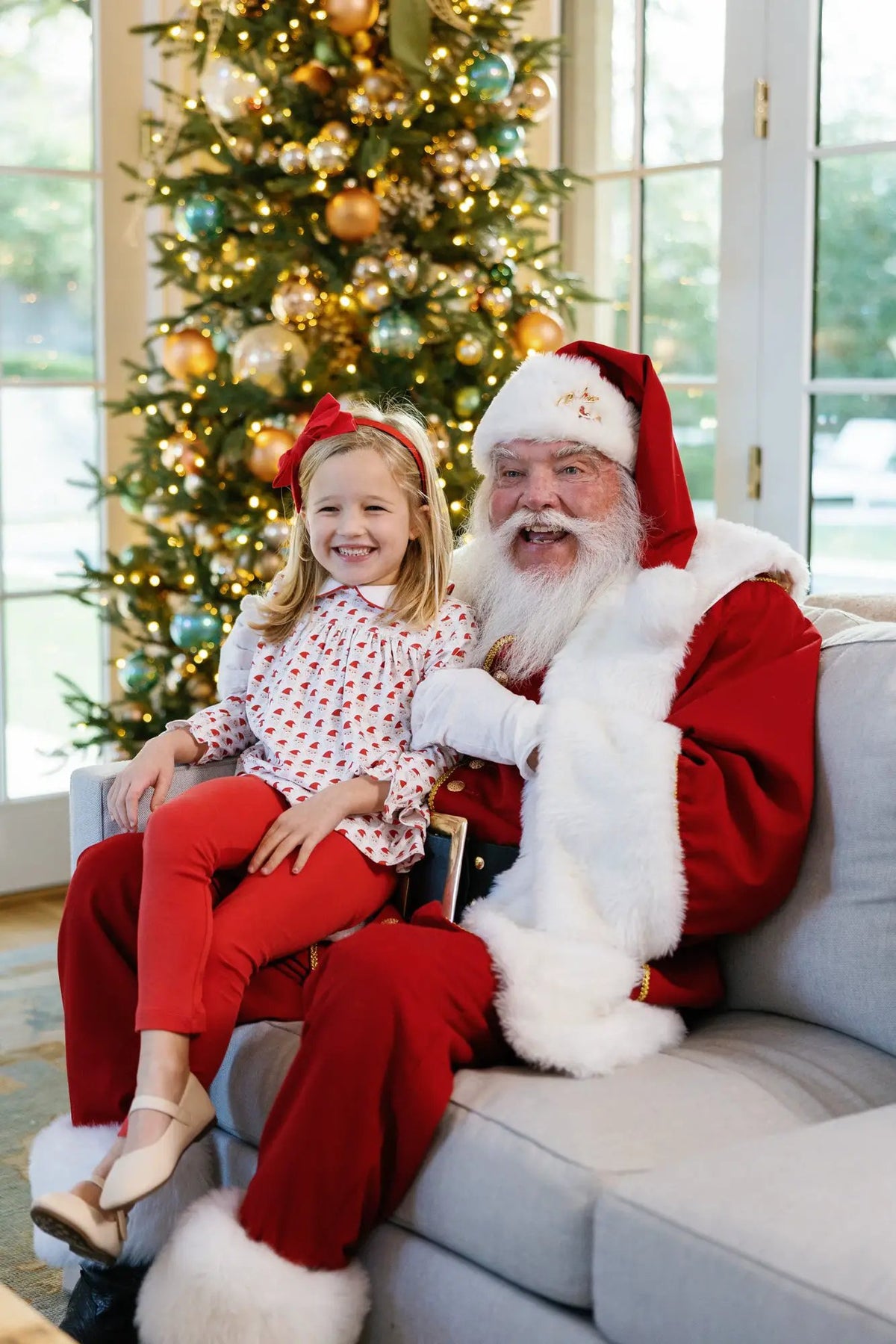 Lila & Hayes Girls Morgan Leggings Set - Red Whimsical Santa