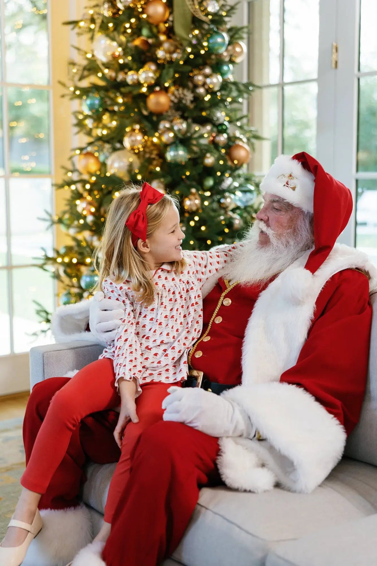 Lila & Hayes Girls Morgan Leggings Set - Red Whimsical Santa