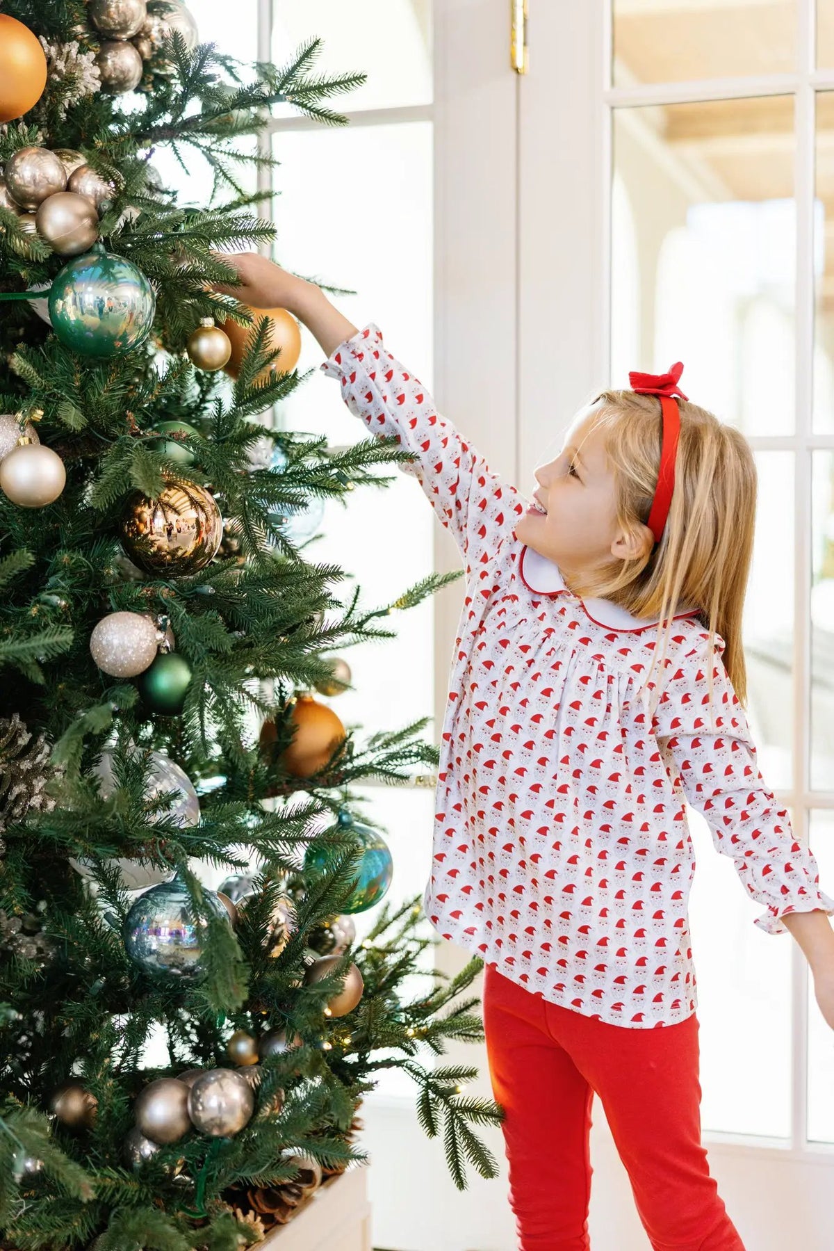 Lila & Hayes Girls Morgan Leggings Set - Red Whimsical Santa