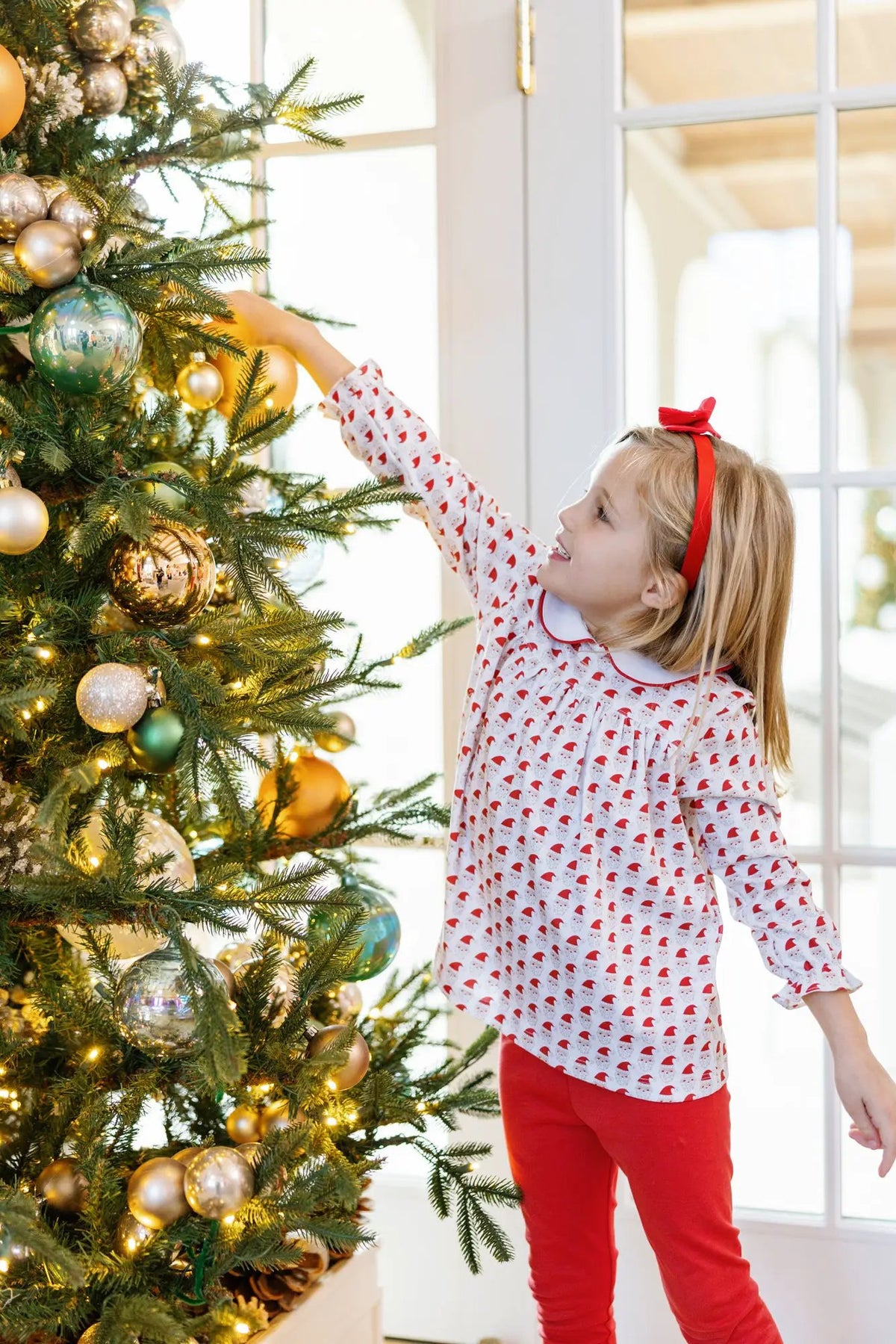 Lila & Hayes Girls Morgan Leggings Set - Red Whimsical Santa