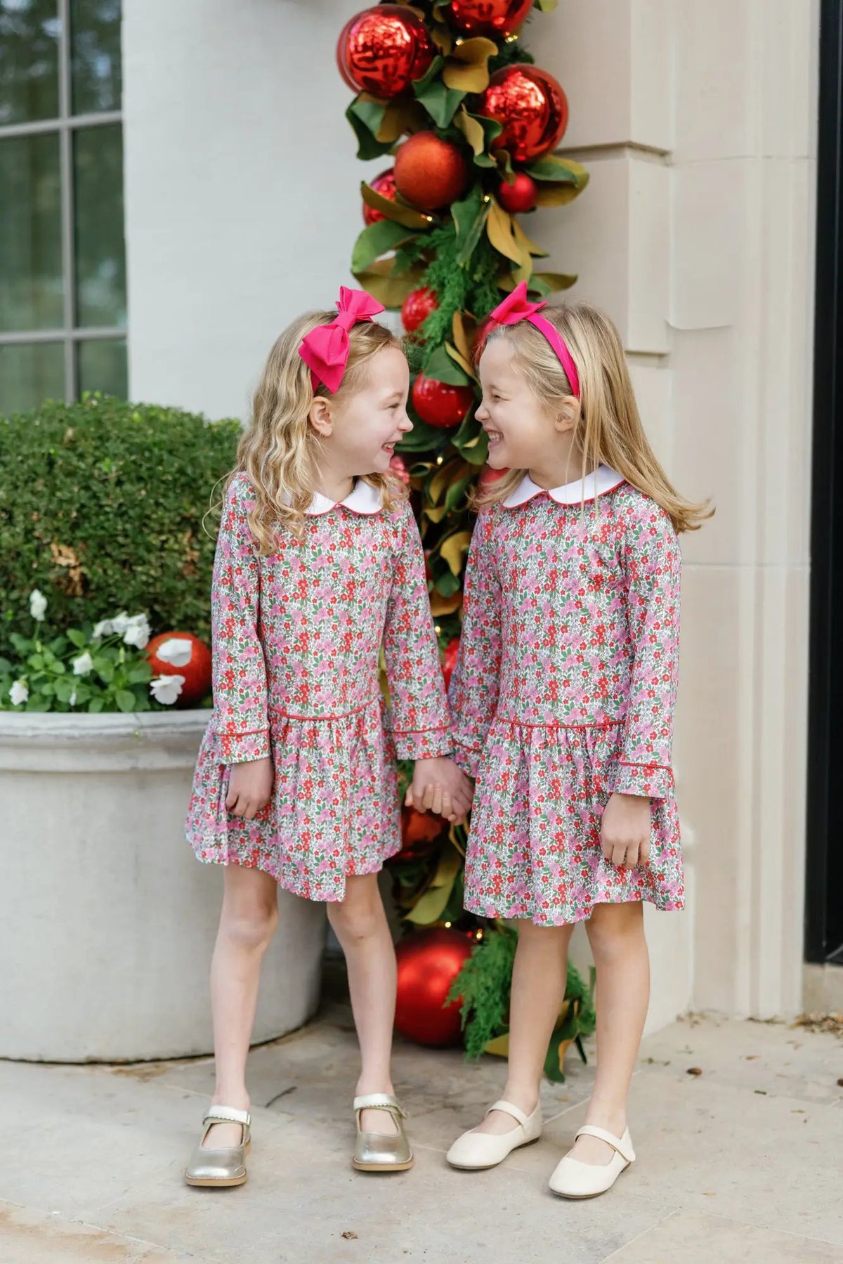 Lila & Hayes Girls Lillian Dress with Collar - Floral Noel