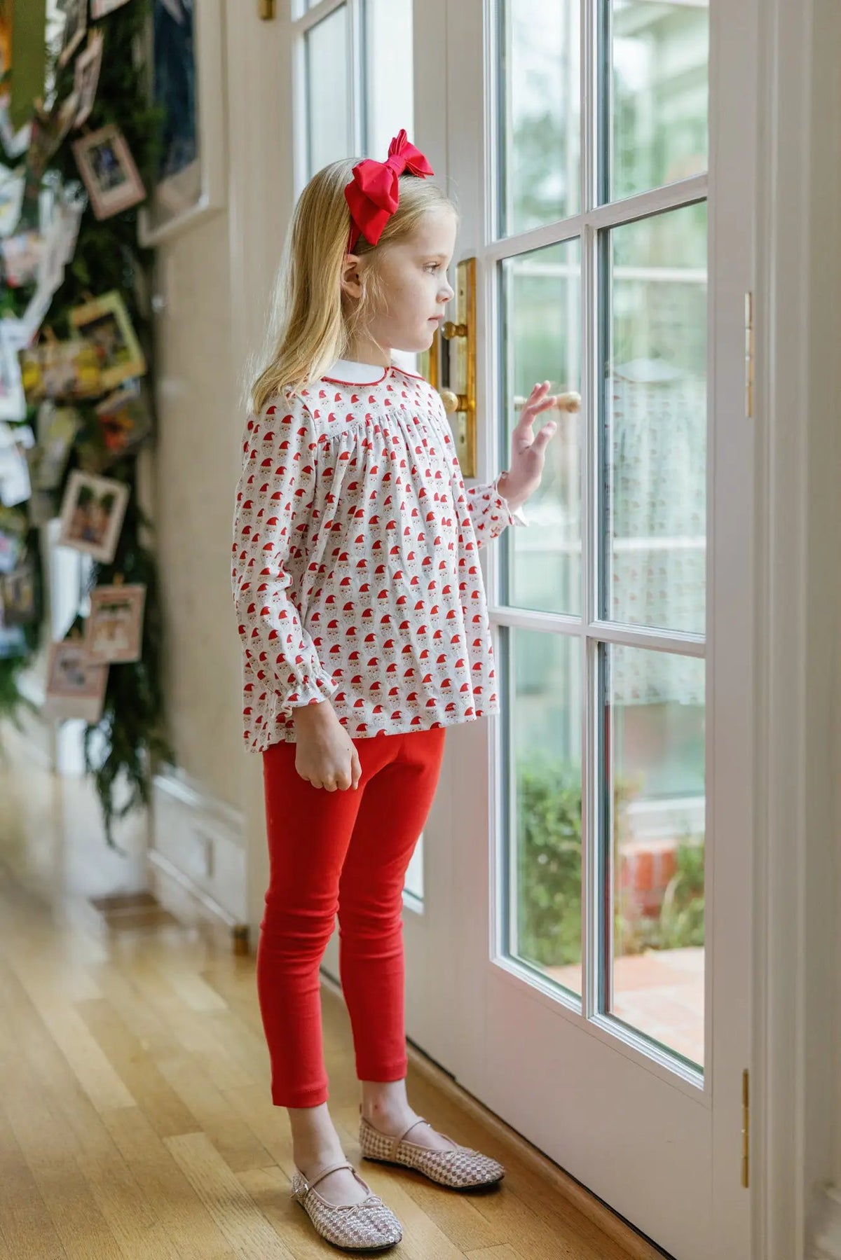 Lila & Hayes Girls Morgan Leggings Set - Red Whimsical Santa by Lila & Hayes
