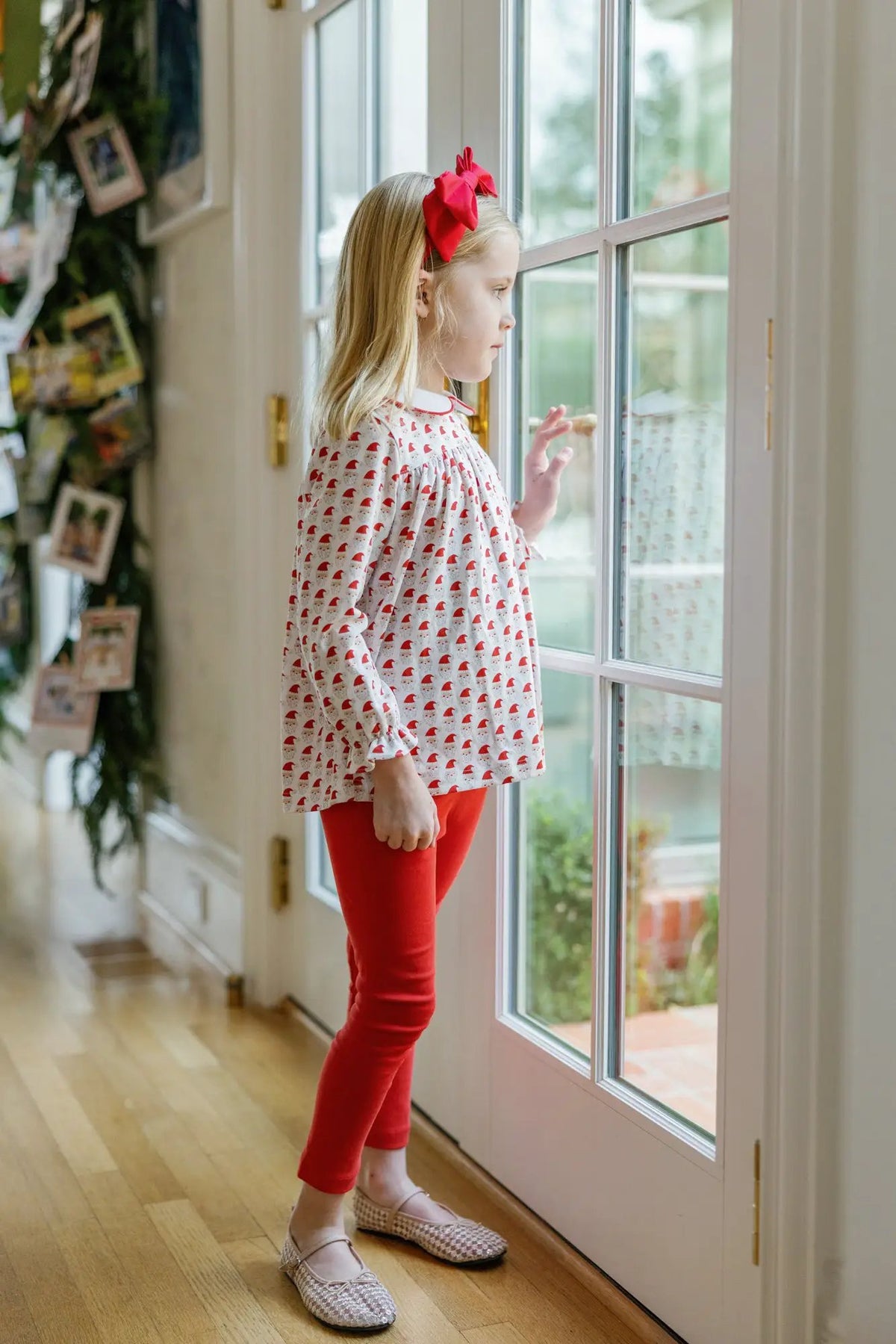 Lila & Hayes Girls Morgan Leggings Set - Red Whimsical Santa