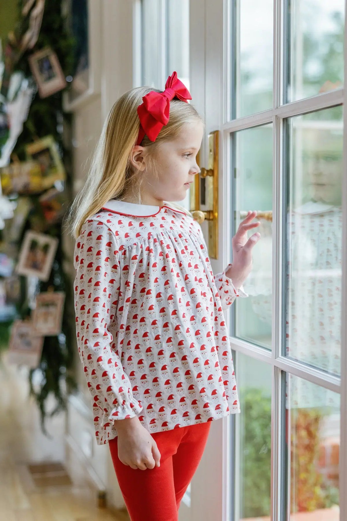 Lila & Hayes Girls Morgan Leggings Set - Red Whimsical Santa by Lila & Hayes