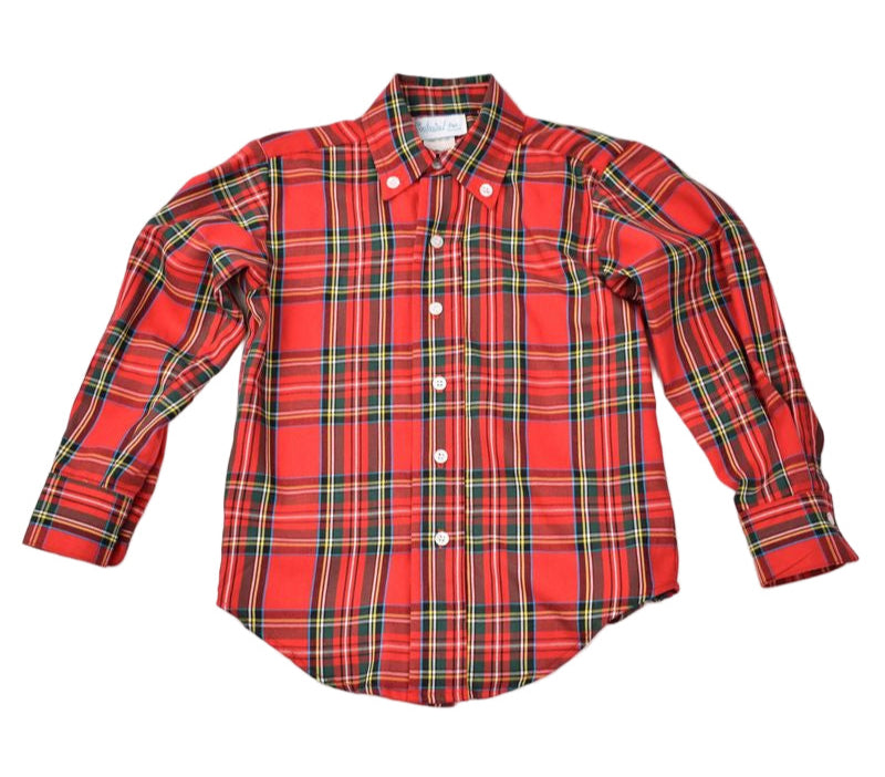 Funtasia Too Boys Red Holiday Plaid Button Down Dress Shirt