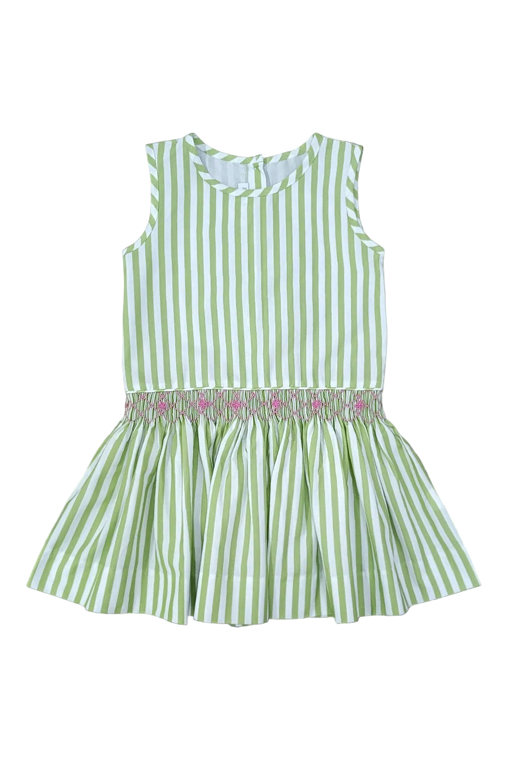 Percy & Tyne Girls Sleeveless Green Stripe Rory Dress - Smocked Drop Waist by Percy & Tyne