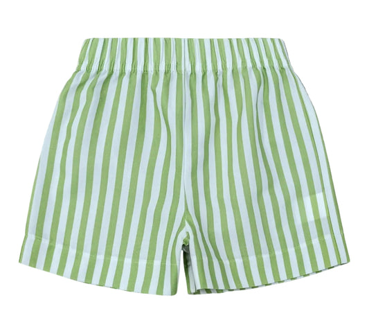 Percy & Tyne Boys Pull On Retro Shorts - Masters Golf Green Stripes by Percy & Tyne