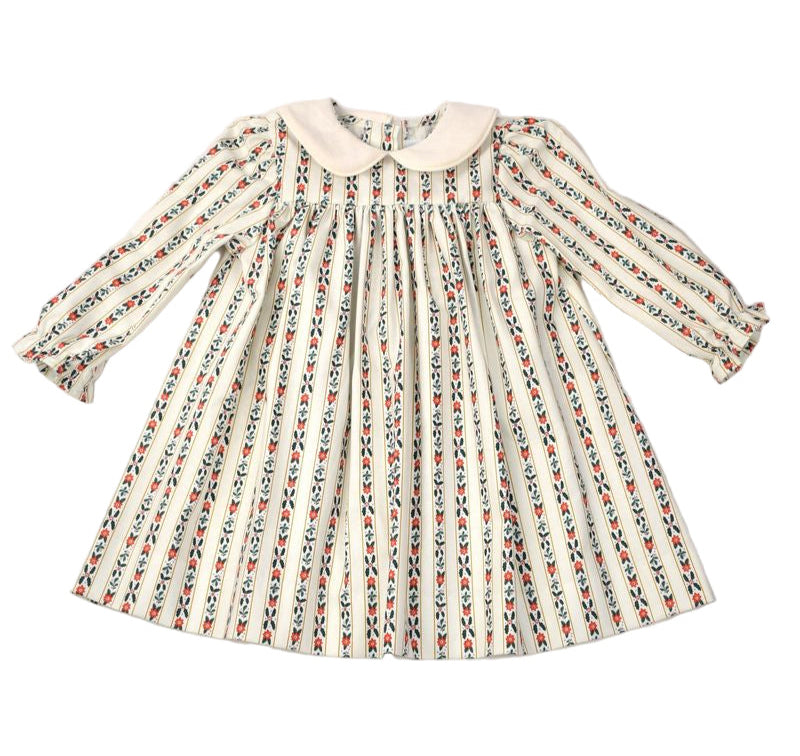 Funtasia Too Girls Mistletoe Floral French Stripe Dress with Collar