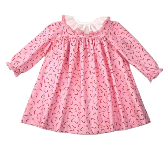 Funtasia Too Girls Pink Candy Canes Print Dress - Ruffle Collar by Funtasia