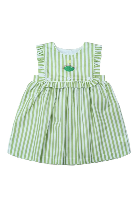Percy & Tyne Girls Sleeveless Green Stripe Jill Dress - Masters Golf Embroidery by Percy & Tyne