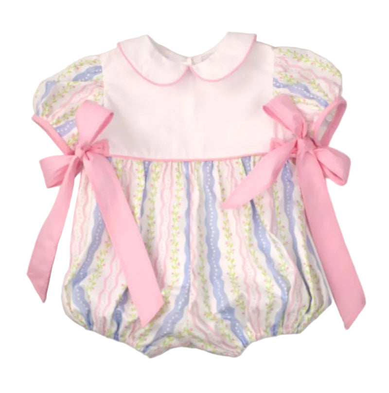 Funtasia Too Baby Girls Pastel Floral Stripes Bubble - Pink Bows at Sides