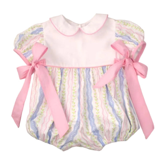 Funtasia Too Baby Girls Pastel Floral Stripes Bubble - Pink Bows at Sides by Funtasia