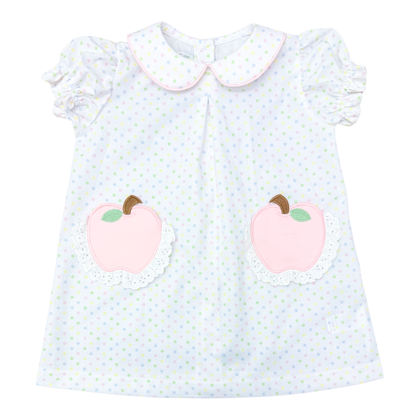 Percy & Tyne Girls Pastel Polka Dots Pink Apple Pockets School Day Dress