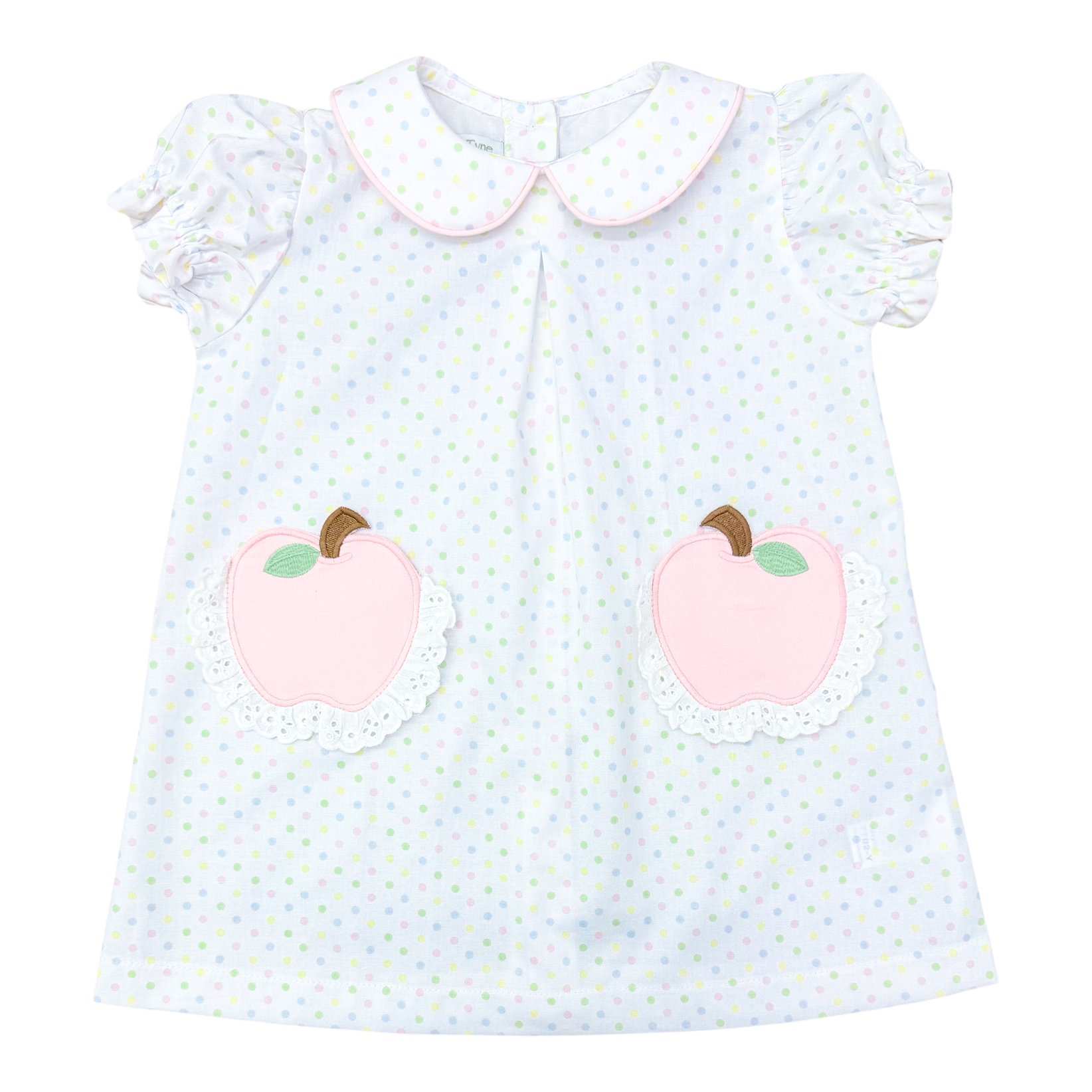 Percy & Tyne Girls Pastel Polka Dots Pink Apple Pockets School Day Dress