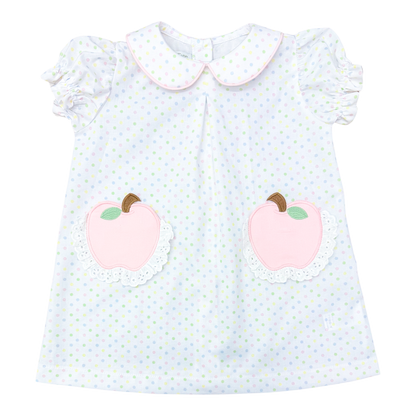 Percy & Tyne Girls Pastel Polka Dots Pink Apple Pockets School Day Dress