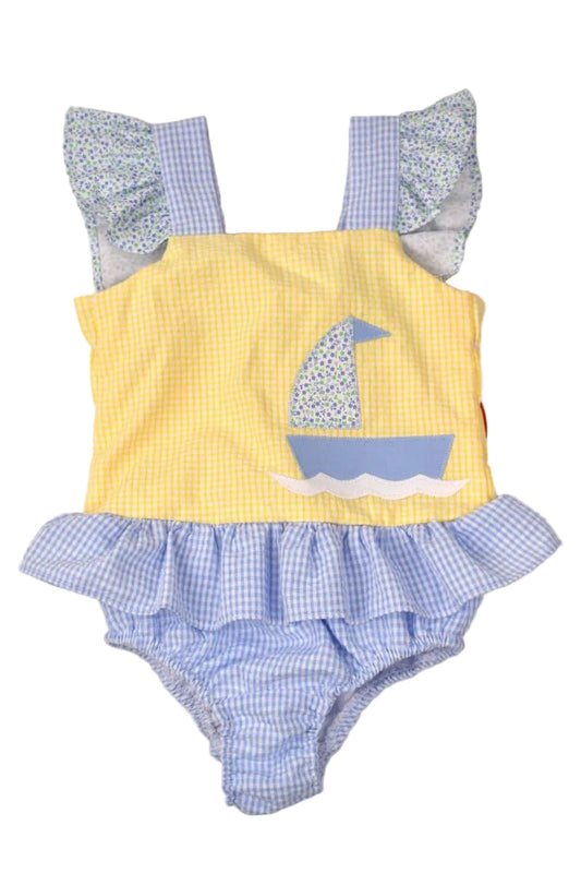 Funtasia Too Girls Yellow & Blue Ruffle Swimsuit - Sailboat by Funtasia