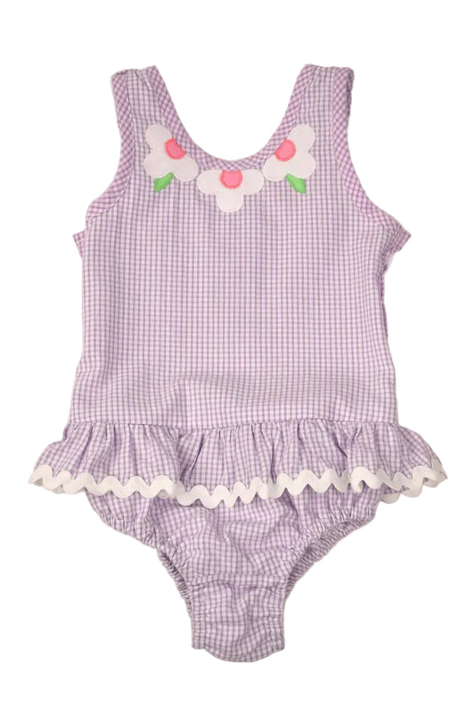Funtasia Too Girls Lavender Check Ruffle Swimsuit with Flowers by Funtasia