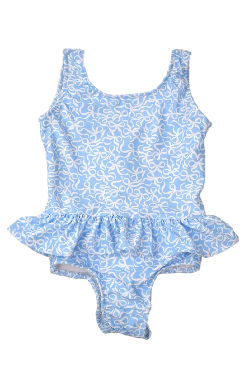 Funtasia Too Girls Blue Bows Print Ruffle Swimsuit