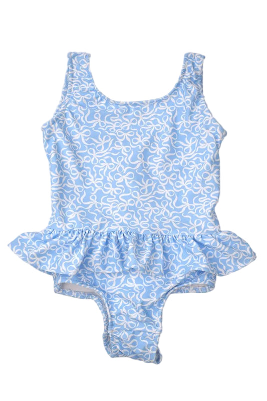 Funtasia Too Girls Blue Bows Print Ruffle Swimsuit by Funtasia