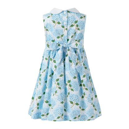 Rachel Riley London Girls Blue Hydrangea Peter Pan Collar Dress - Bow on Back by Rachel Riley