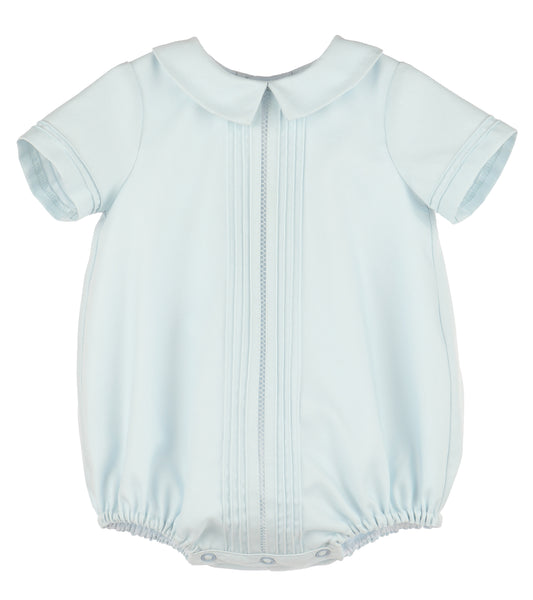 Luli & Me Baby Boys Pintucks Bubble with Collar - Blue by Luli & Me