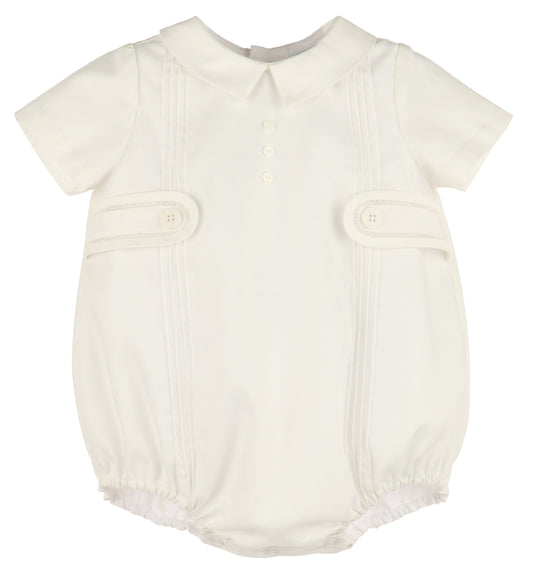 Luli & Me Baby Boys Classic Tabs Bubble with Collar - Ivory