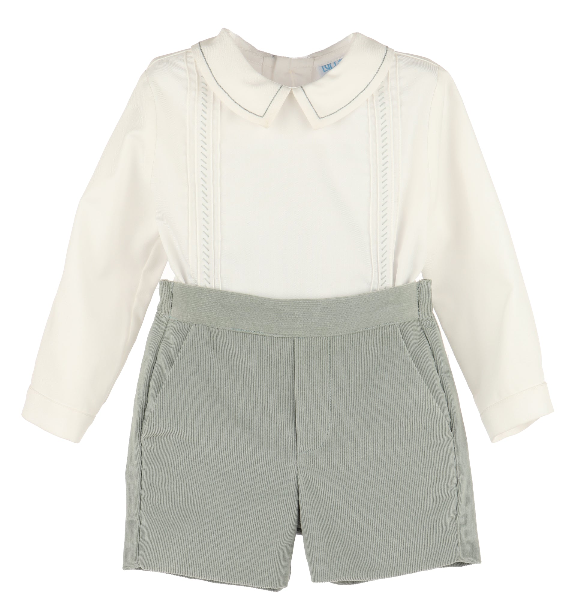 Luli & Me Boys Cozy Cord Shorts Set - Sage Green