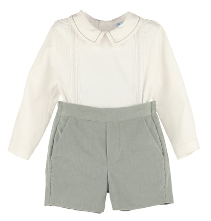 Luli & Me Boys Cozy Cord Shorts Set - Sage Green