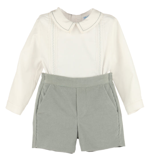 Luli & Me Boys Cozy Cord Shorts Set - Sage Green