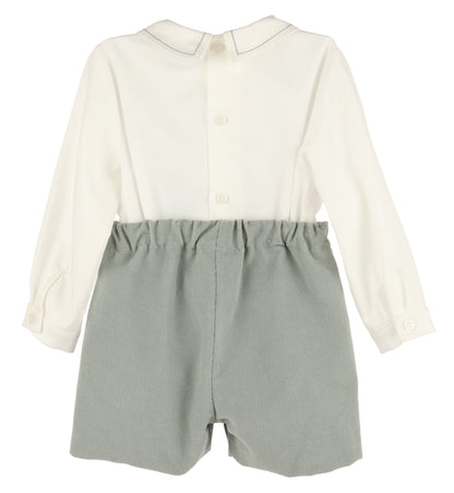 Luli & Me Boys Cozy Cord Shorts Set - Sage Green
