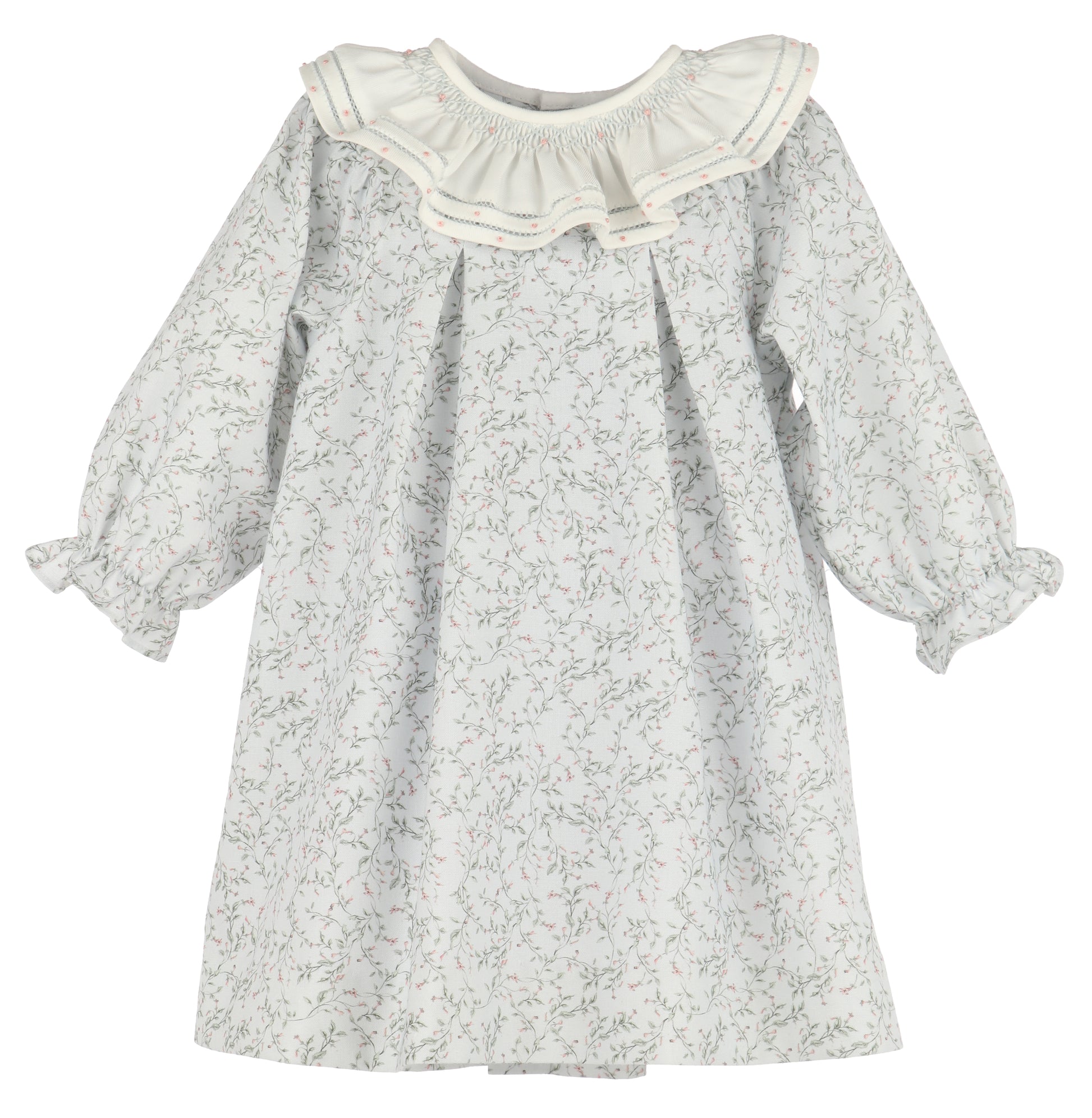 Luli & Me Girls Blue Willow Floral Dress - Ruffle Collar