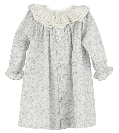 Luli & Me Girls Blue Willow Floral Dress - Ruffle Collar