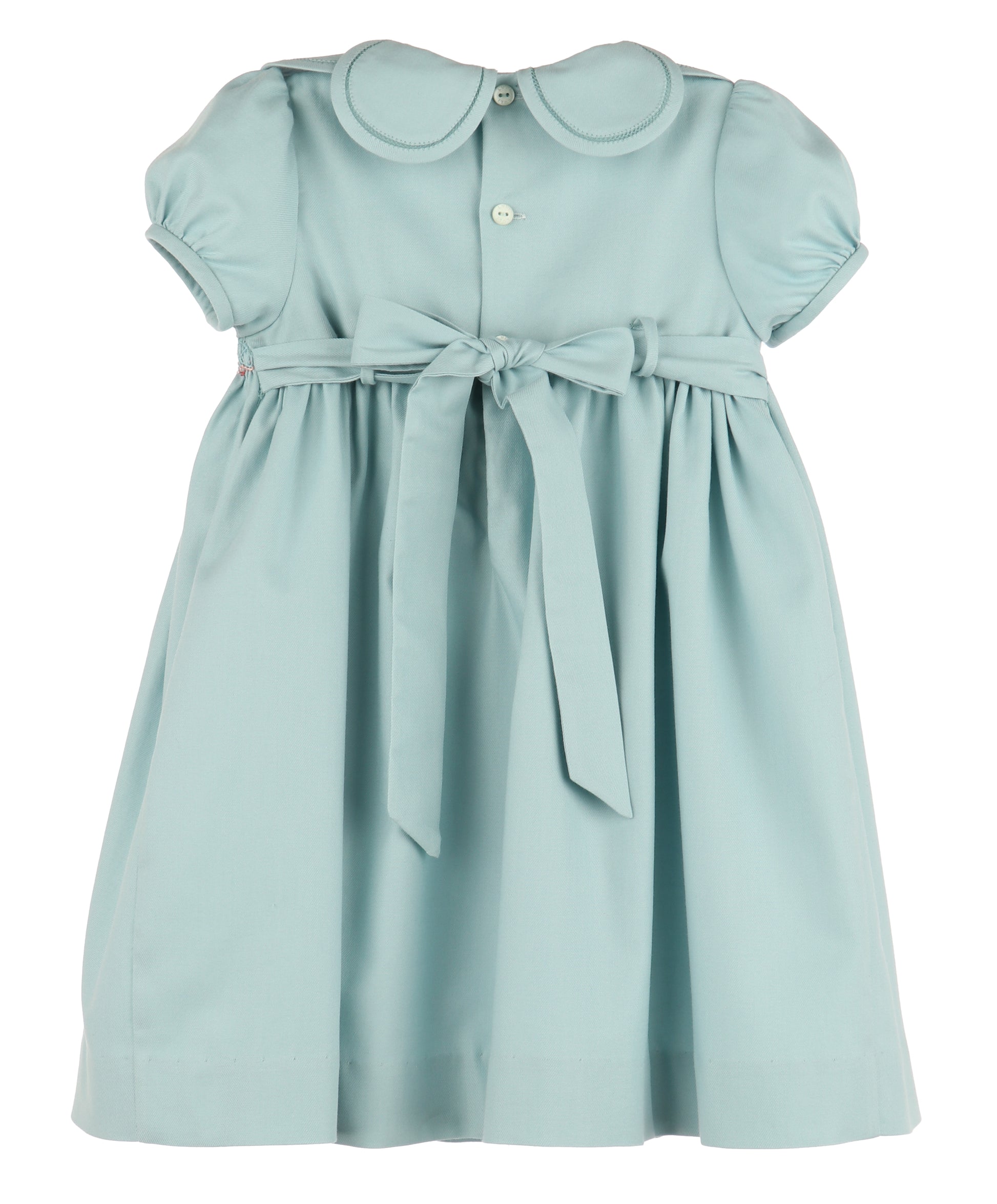 Luli & Me Girls Blue Green Smocked Petal Collar Dress with Sash 2T