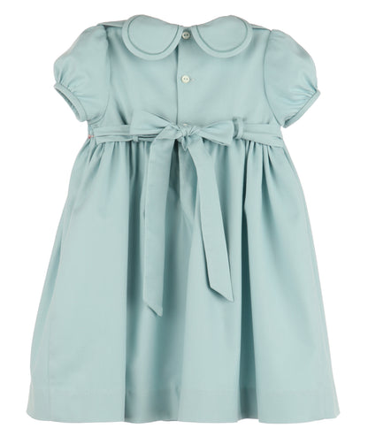 Luli & Me Girls Blue Green Smocked Petal Collar Dress with Sash 2T