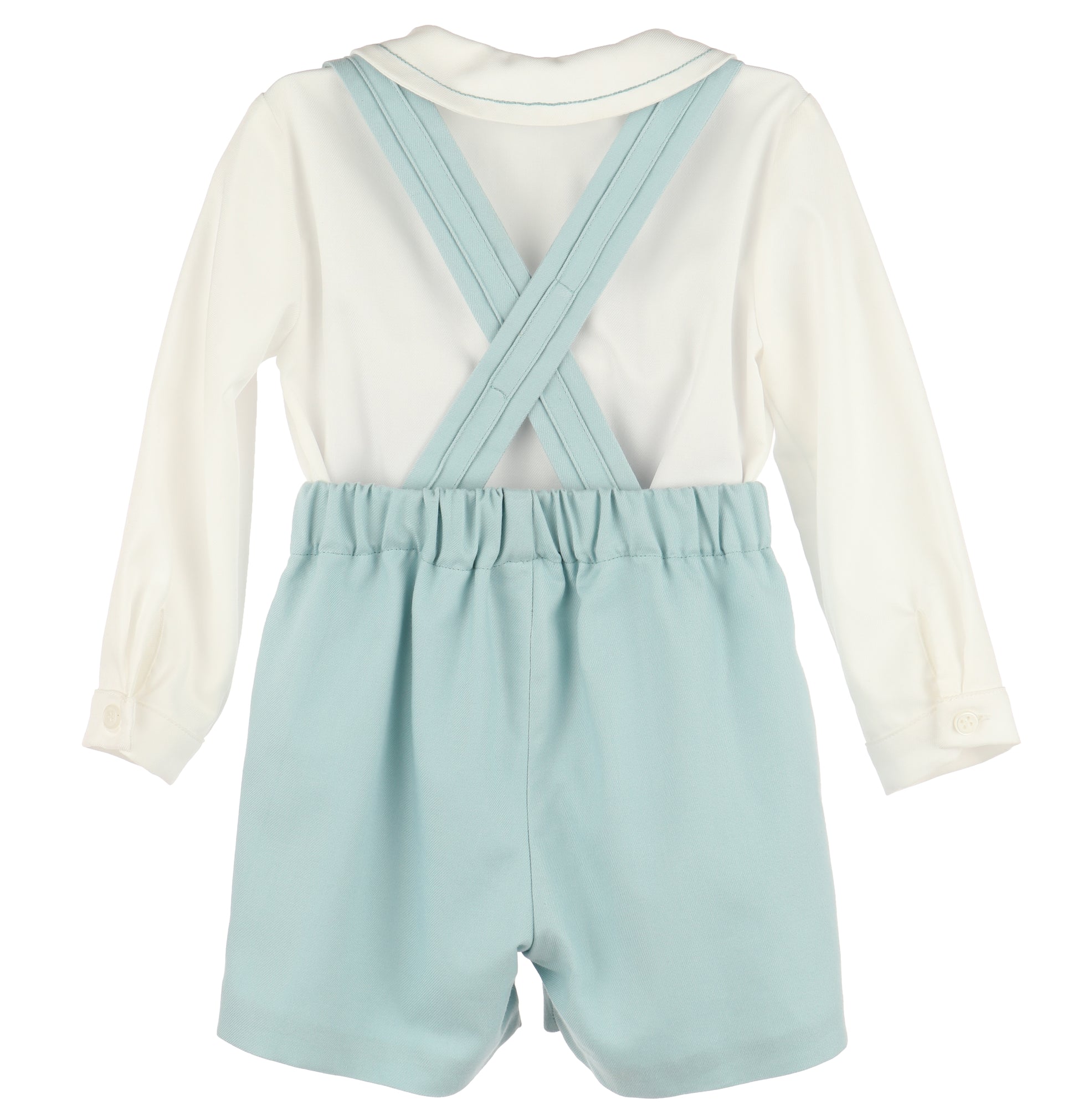Luli & Me Boys Sage Green Suspender Shorts Set with Trimmed Shirt
