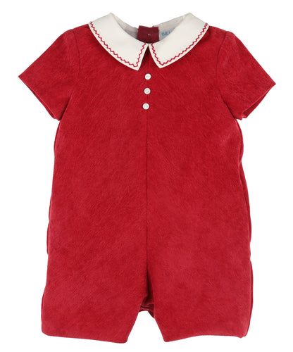 Luli & Me Baby Boys Stitched Collar Cord Romper - Red