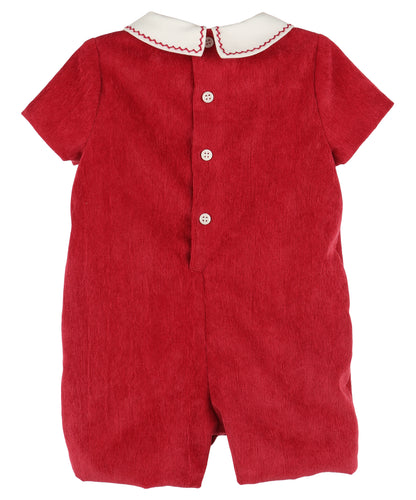 Luli & Me Baby Boys Stitched Collar Cord Romper - Red