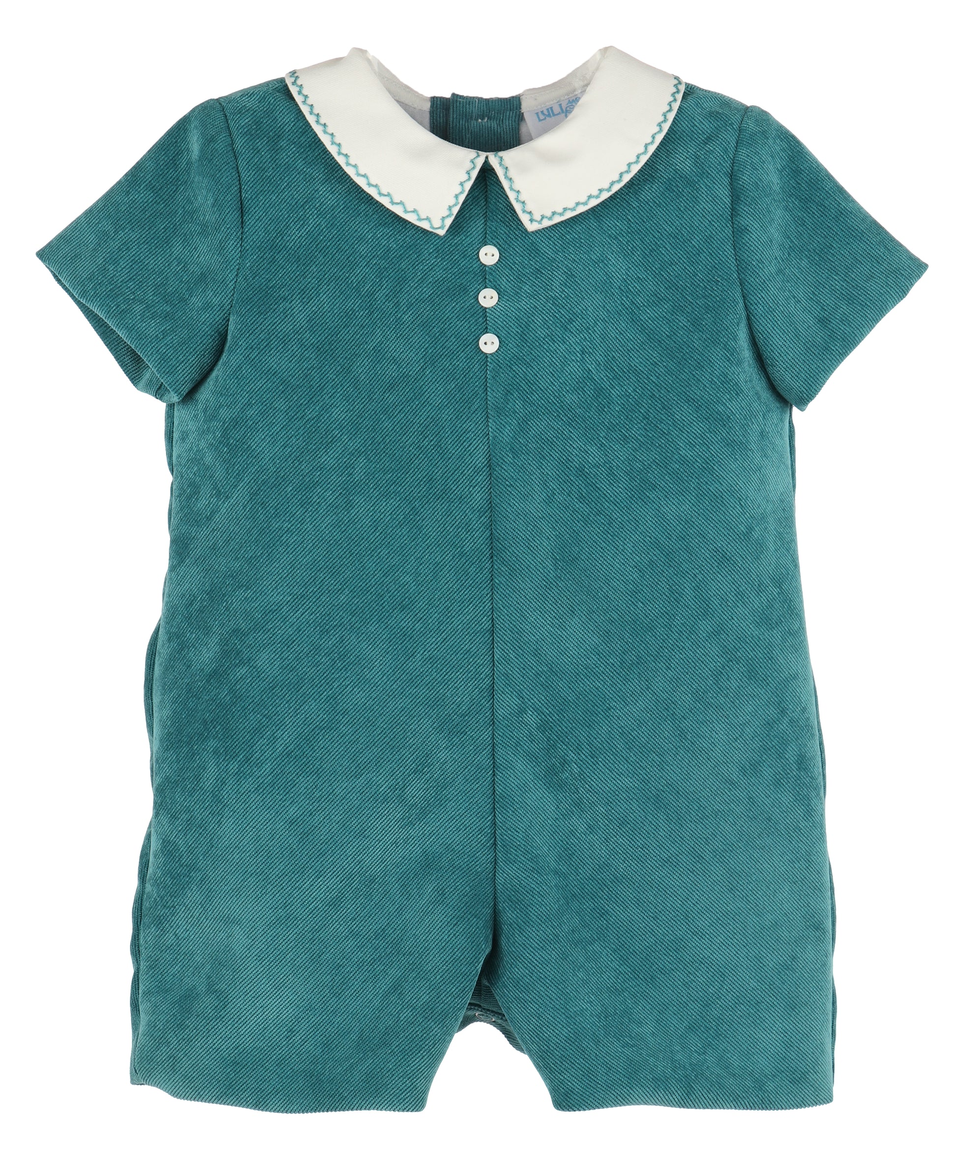 Luli & Me Baby Boys Stitched Collar Cord Romper - Teal Green