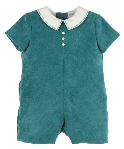 Luli & Me Baby Boys Stitched Collar Cord Romper - Teal Green by Luli & Me