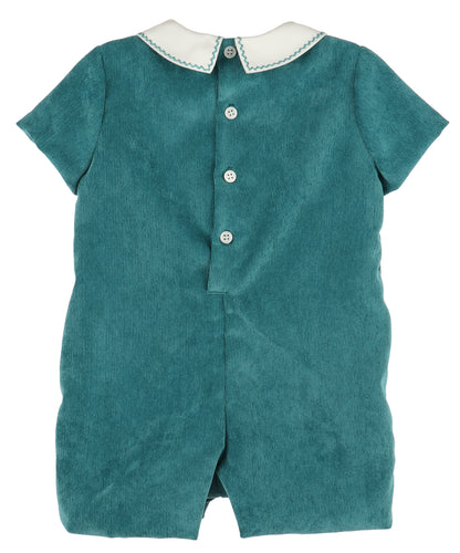 Luli & Me Baby Boys Stitched Collar Cord Romper - Teal Green by Luli & Me