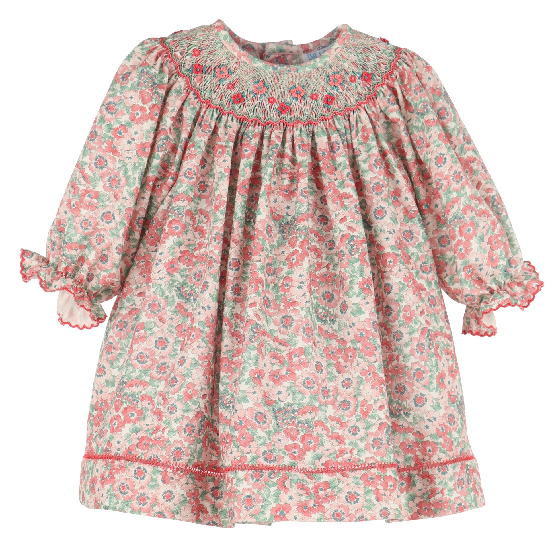 Luli & Me Girls Blush Pink Floral Smocked Bishop Dress