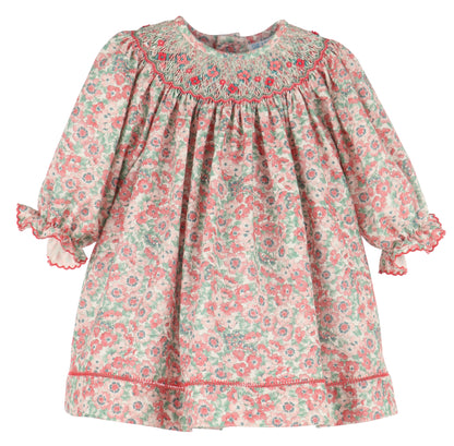 Luli & Me Girls Blush Pink Floral Smocked Bishop Dress